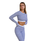 Astoria LUXE BALANCE Staple Sleeved Crop - Blue Lattice