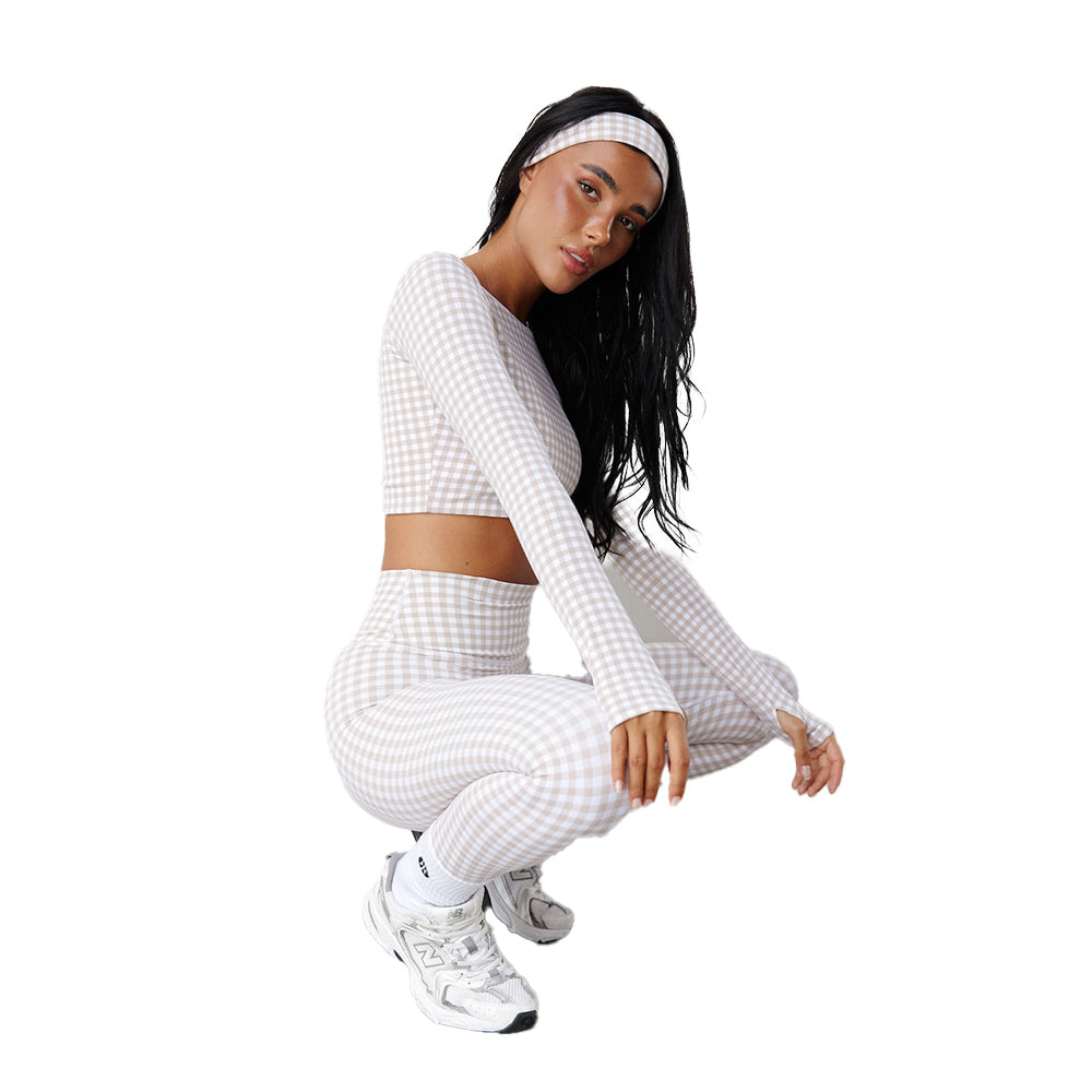 Astoria LUXE BALANCE Staple Sleeved Crop - Beige Gingham