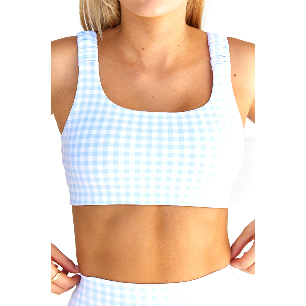 Astoria LUXE BALANCE Ruched Sports Crop - Blue Gingham