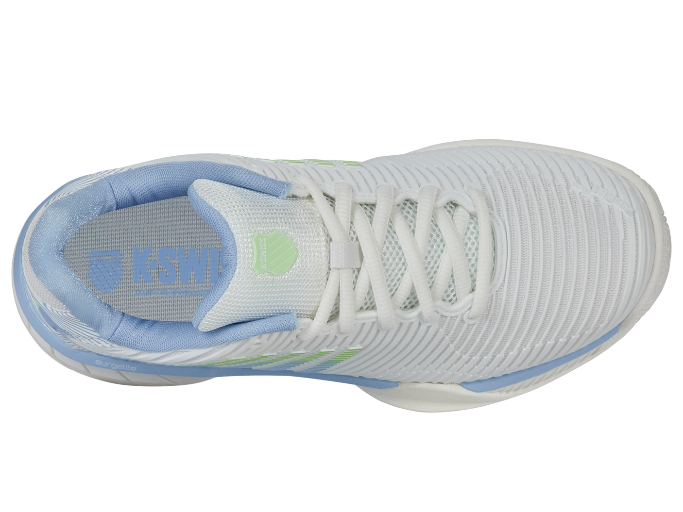 Zapatillas K-Swiss Hypercourt Express 2 para niños grandes | Blanco Lucent/Canal holandés/Verde paraíso
