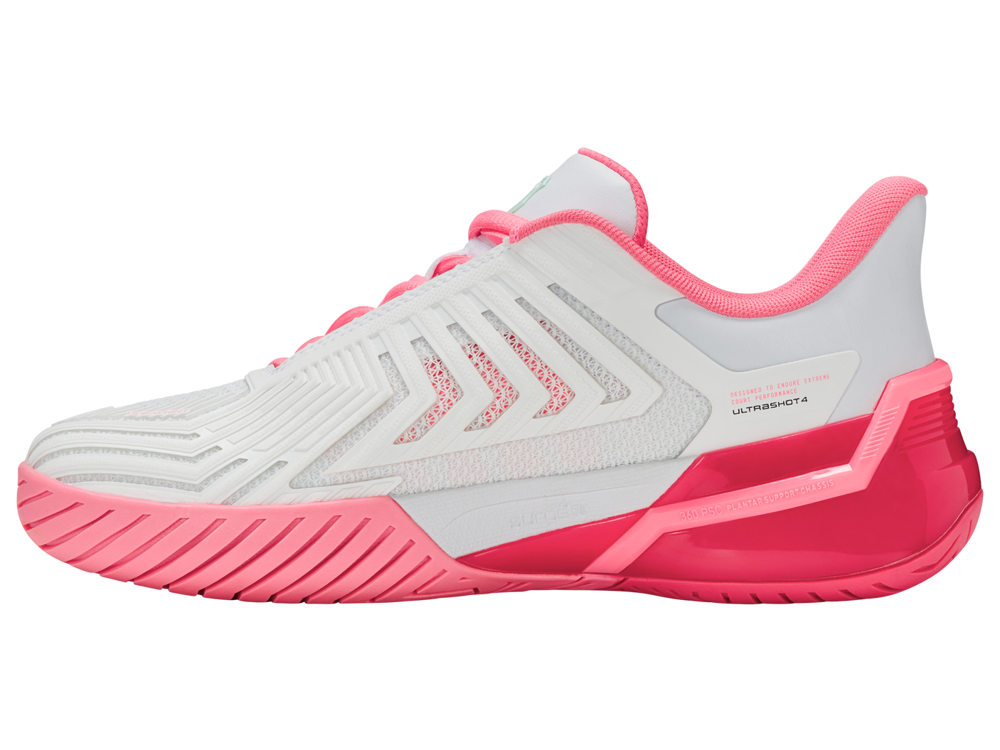 K-Swiss Women's Shoes Ultrashot 4 | White/Neon Pastel Pink/Hot Neon Pink