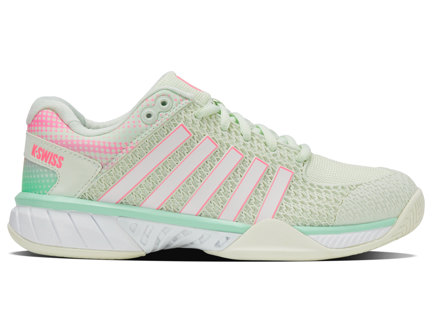 K-Swiss Zapatillas de Mujer Express Light Pickleball-Ancho | Hielo/Melón Verde/Rosa Pastel Neón