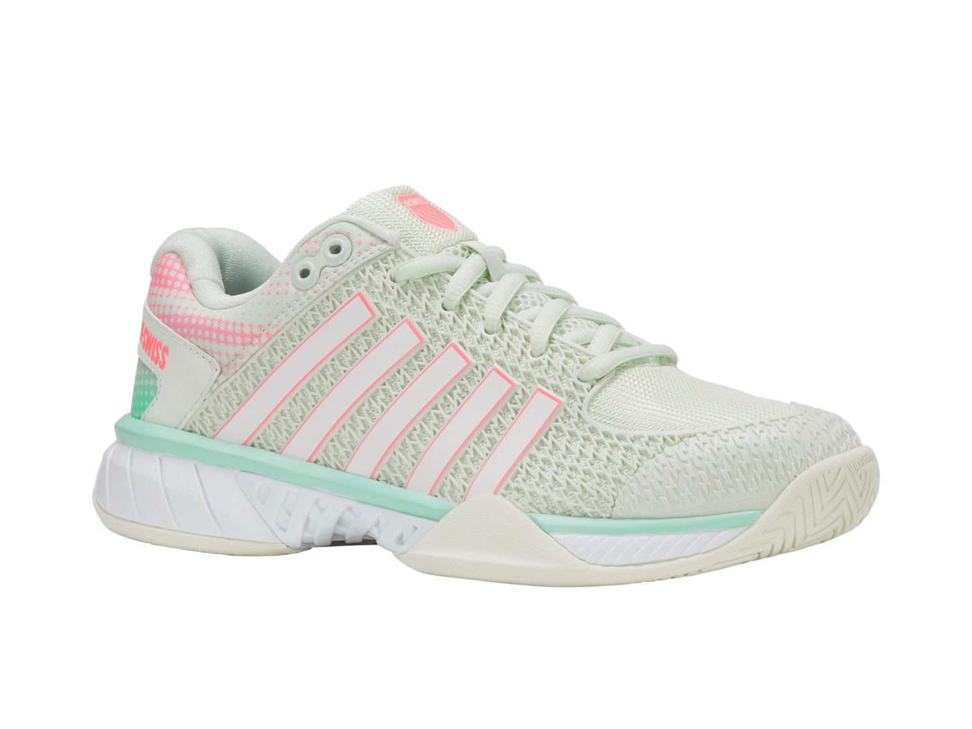 K-Swiss Zapatillas de Mujer Express Light Pickleball-Ancho | Hielo/Melón Verde/Rosa Pastel Neón