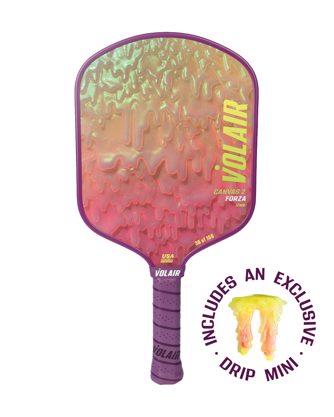 Volair Pickleball Canvas 2 Forza 16mm: "Drips" de Dan Lam + Mini Escultura Drip