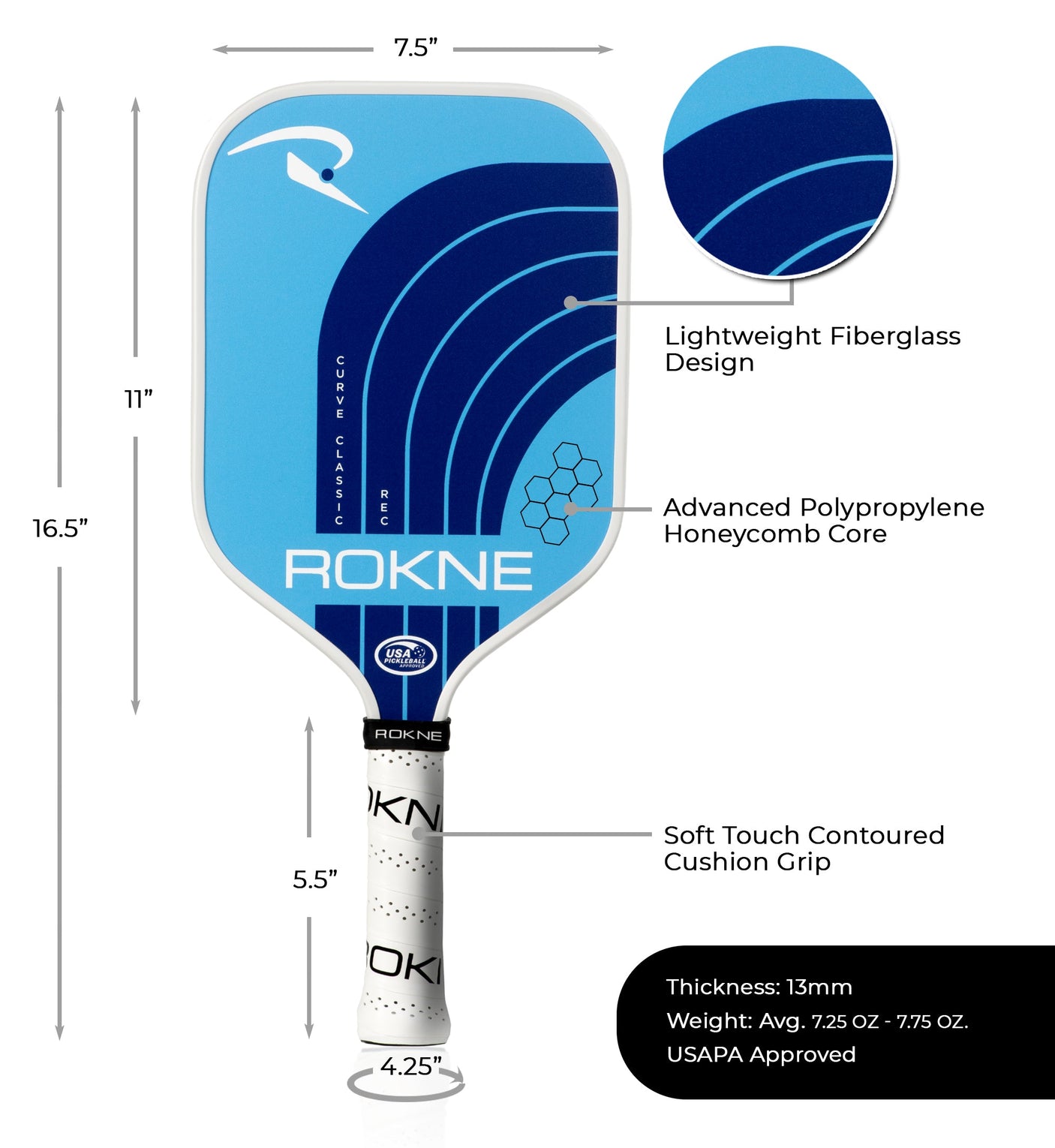 Rokne Pickleball Paddle Curve Classic - REC