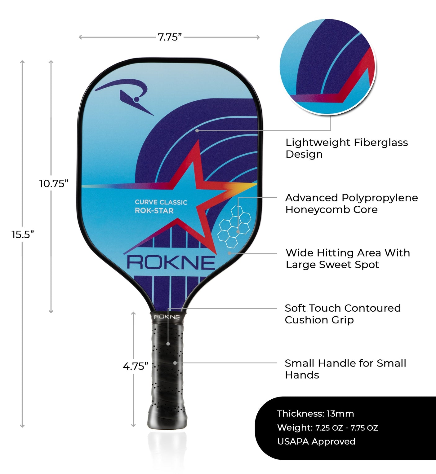 Rokne Pickleball Paddle Curve Classic - Rok Star