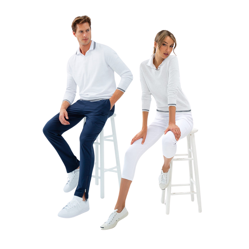 inPhorm NYC Classic V Neck Sweater - White/Midnight
