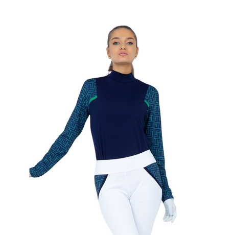 inPhorm NYC Colorblock Active Sofia Long Sleeves Mock Neck - Ink/Ink Tessel