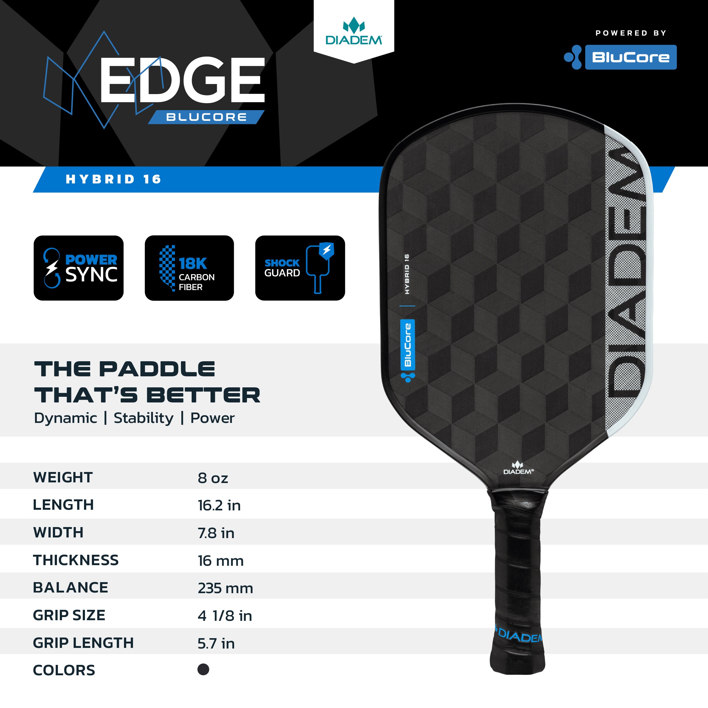 Diadem Edge BluCore Hybrid Pickleball Paddle – Racket Central