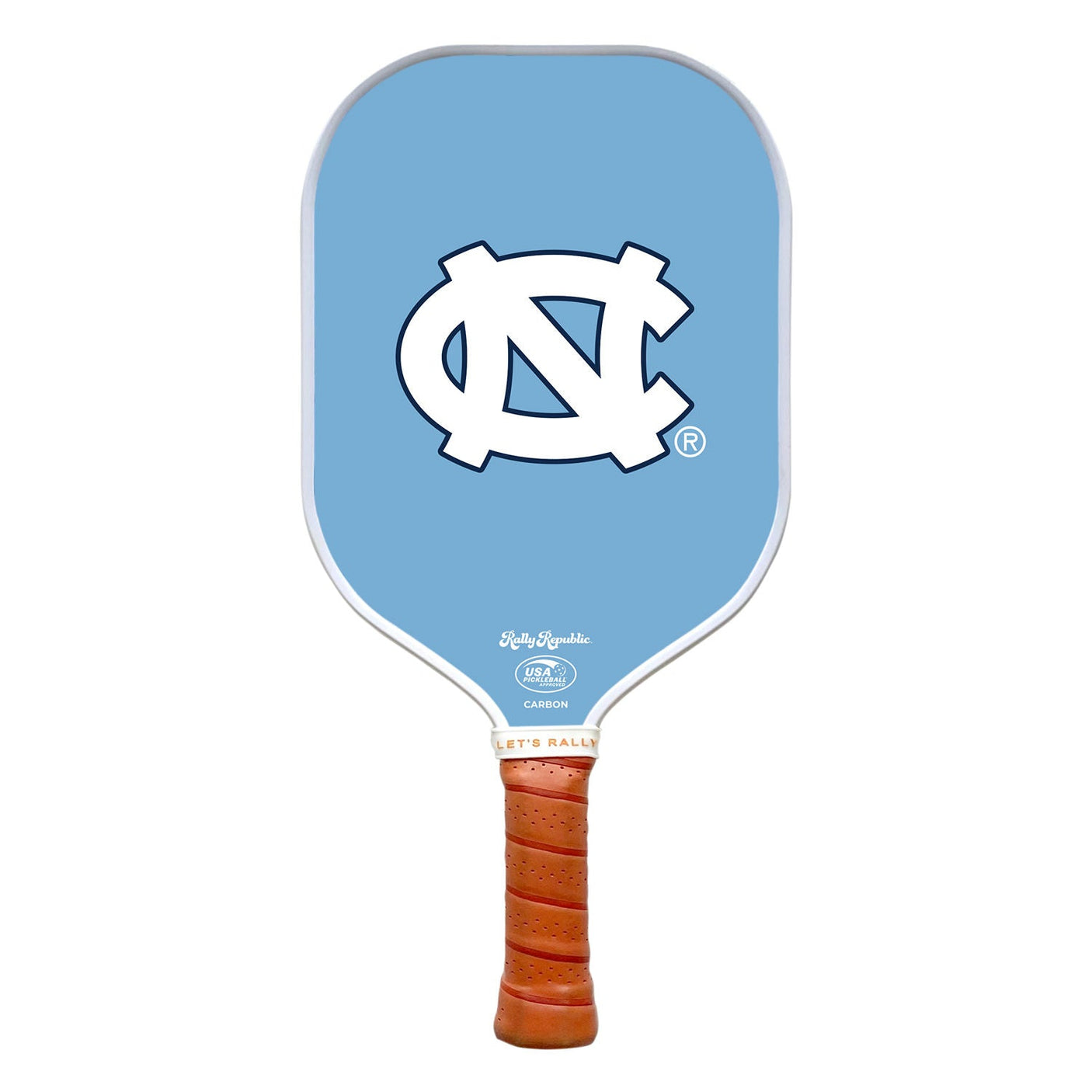 Rally Republic PIckleball Paddle - North Carolina Tar Heels White with Navy Blue Outline Athletic Primary Mark