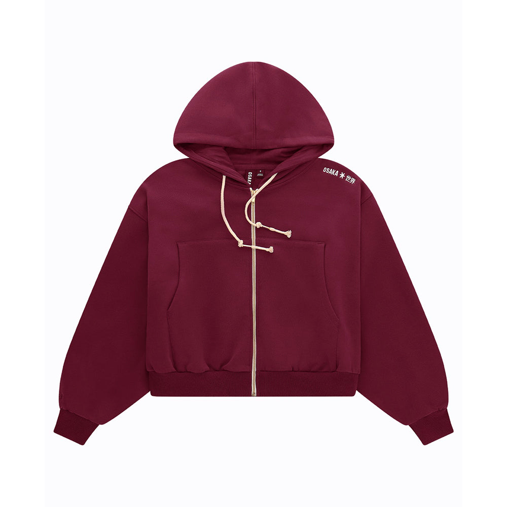 Osaka Women Cropped Full Zip Hoodie | Cherry Lacquer