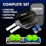 Professor Pickleball Premier Paddle Set | 2 Paddles, 4 Balls, 2 Grips, & Bag