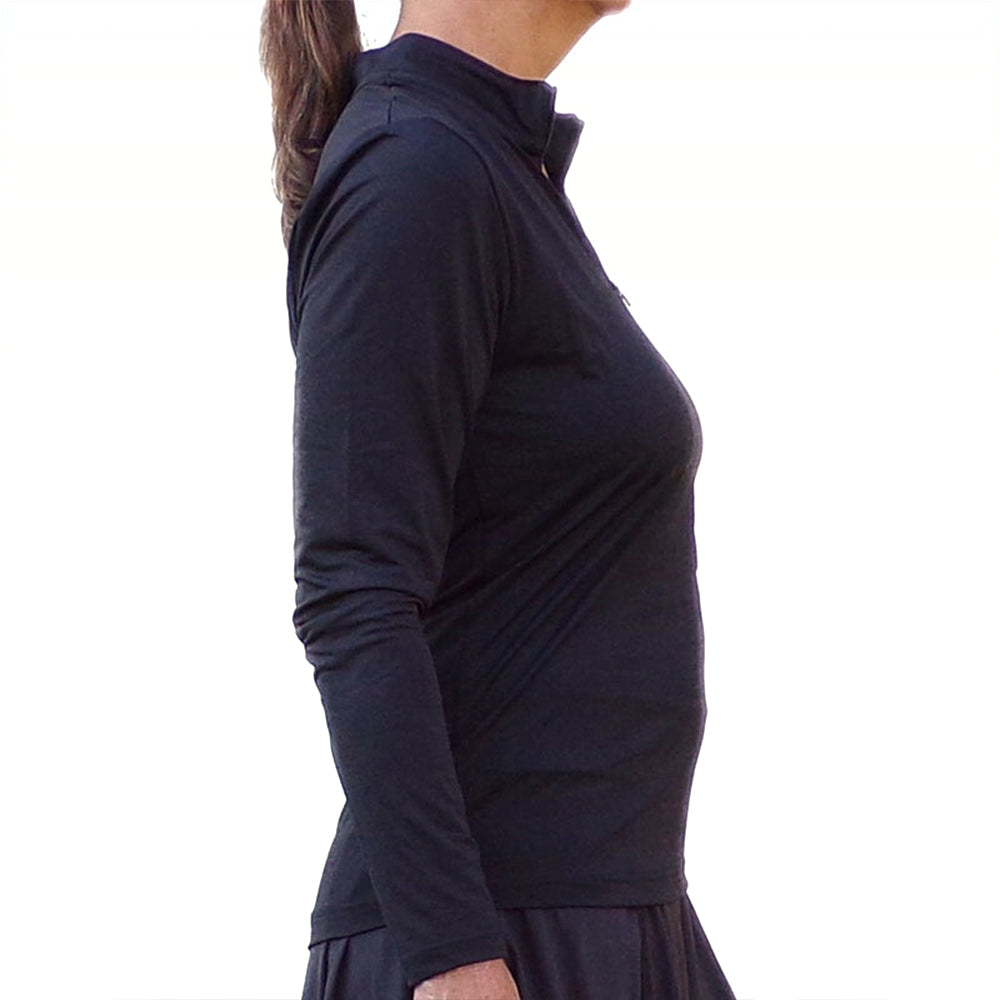 Picckleball Bella 1/4 Zip Manga Larga Negro