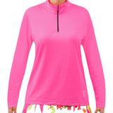 Sudadera Bella con cremallera de 1/4 de manga larga para pickleball, color rosa vivo