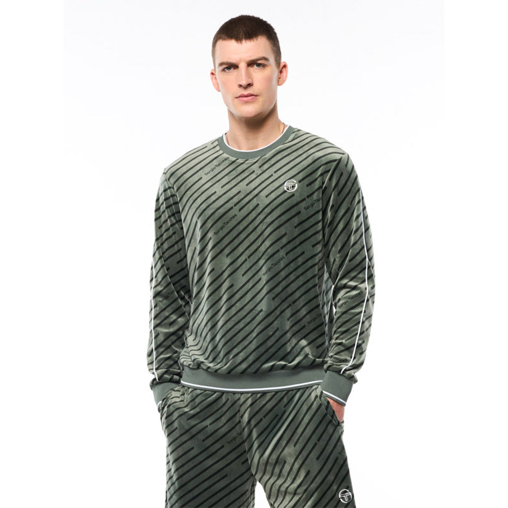 Sergio Tacchini Obliquo Velour Crewneck | Verde Agave
