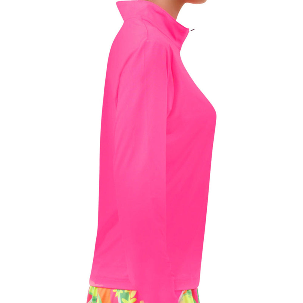 Sudadera Bella con cremallera de 1/4 de manga larga para pickleball, color rosa vivo