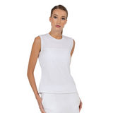 inPhorm NYC Relax-Fit Crewneck Tank with Light Mesh Overlay - White