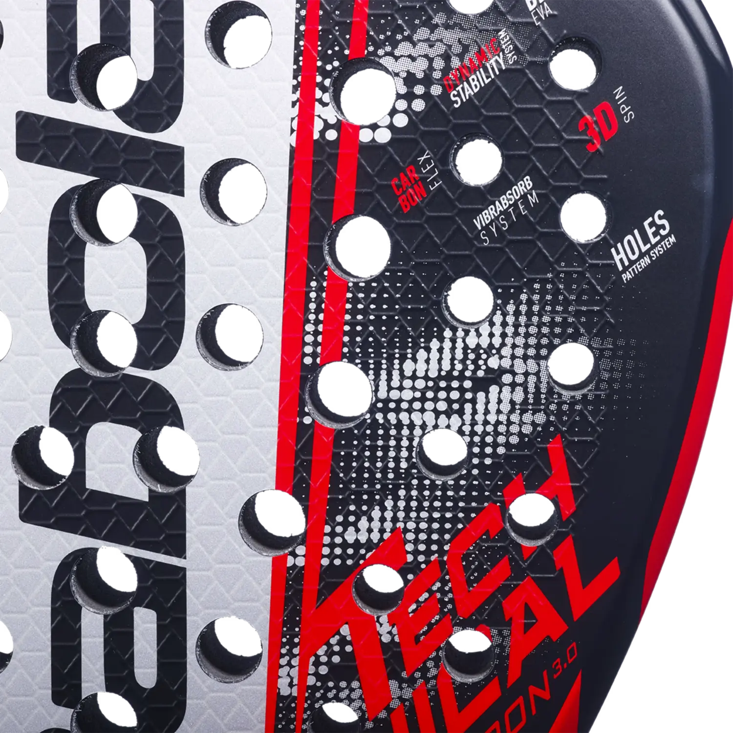 Babolat Technical Veron 3.0 vista frontal mostrando el patrón de carbono y perforaciones