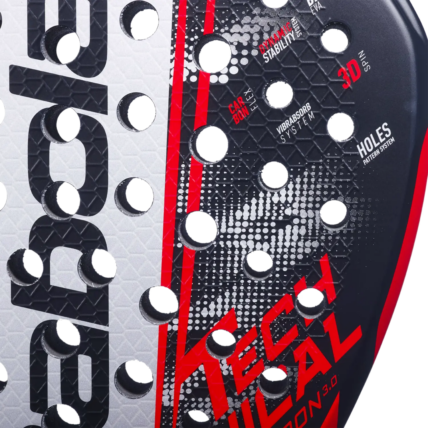 Babolat Technical Veron 3.0 vista frontal mostrando el patrón de carbono y perforaciones