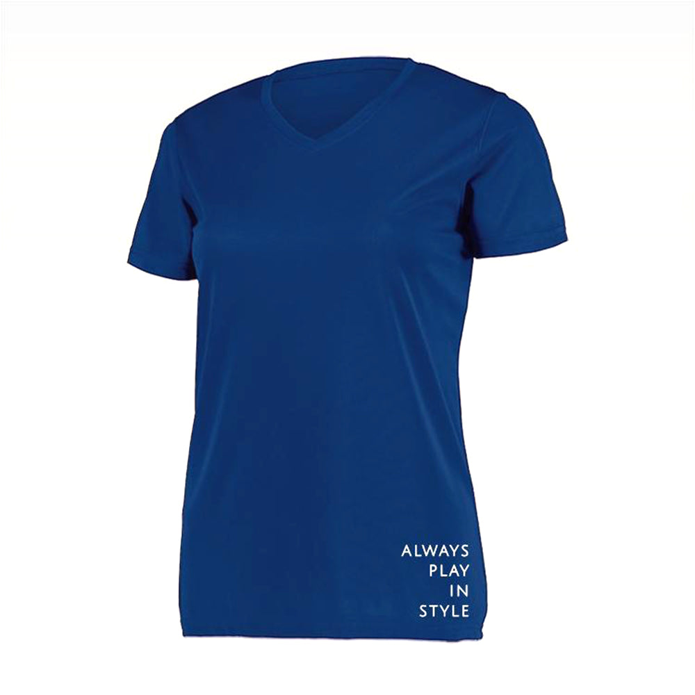 Picckleball Bella Camiseta de manga corta con cuello en V azul marino