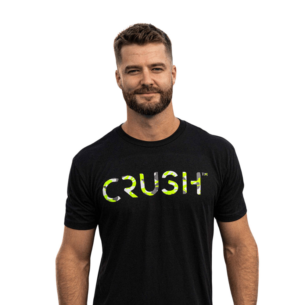 Crush Sports Unisex Camo Lime Green Logo Black Short Sleeved T-Shirt