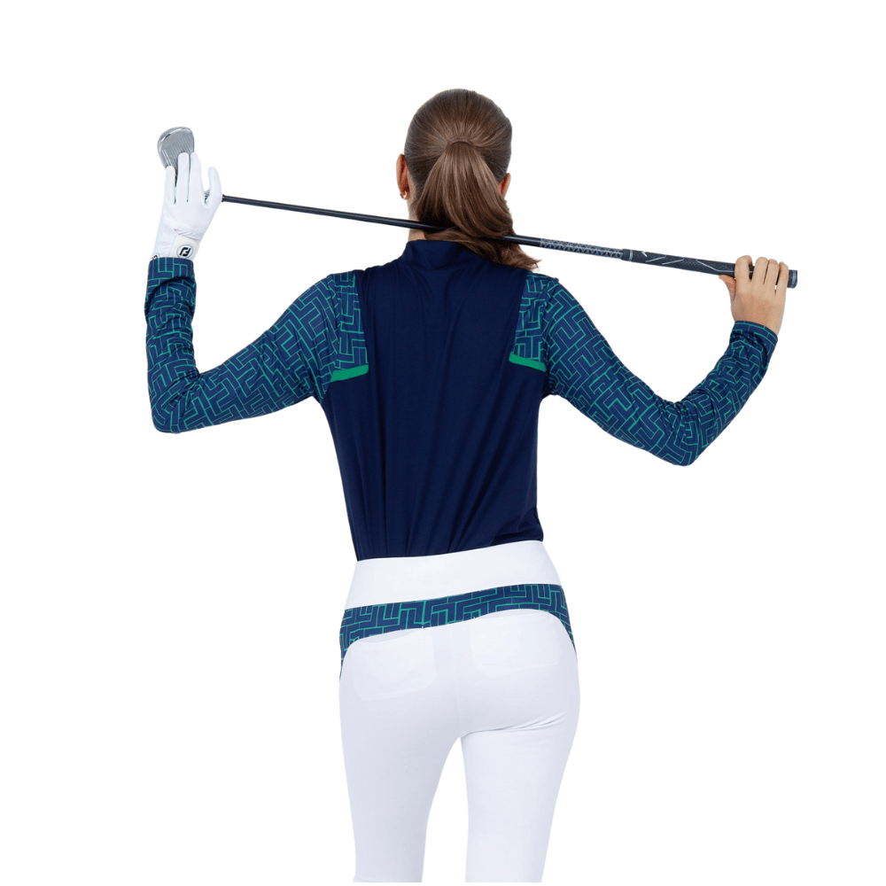 inPhorm NYC Colorblock Active Sofia Long Sleeves Mock Neck - Ink/Ink Tessel