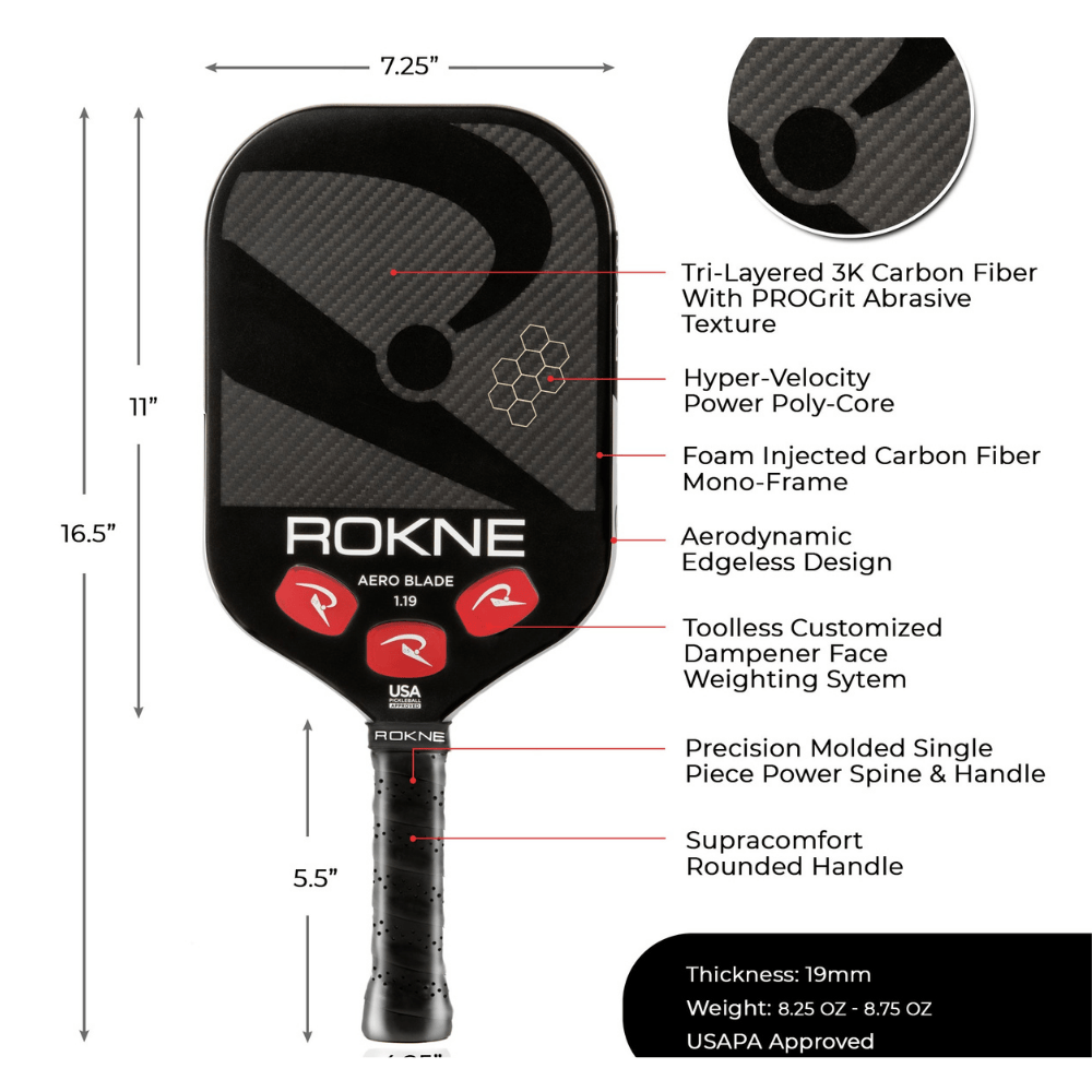 Rokne Pickleball Paddle Aero Blade 1.19