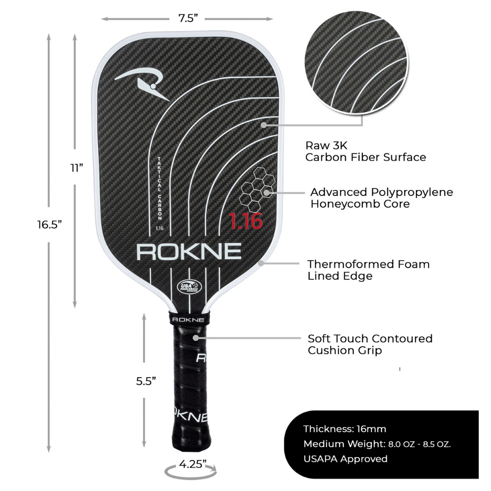 Rokne Pickleball Paddle Taktical Carbon 1.16