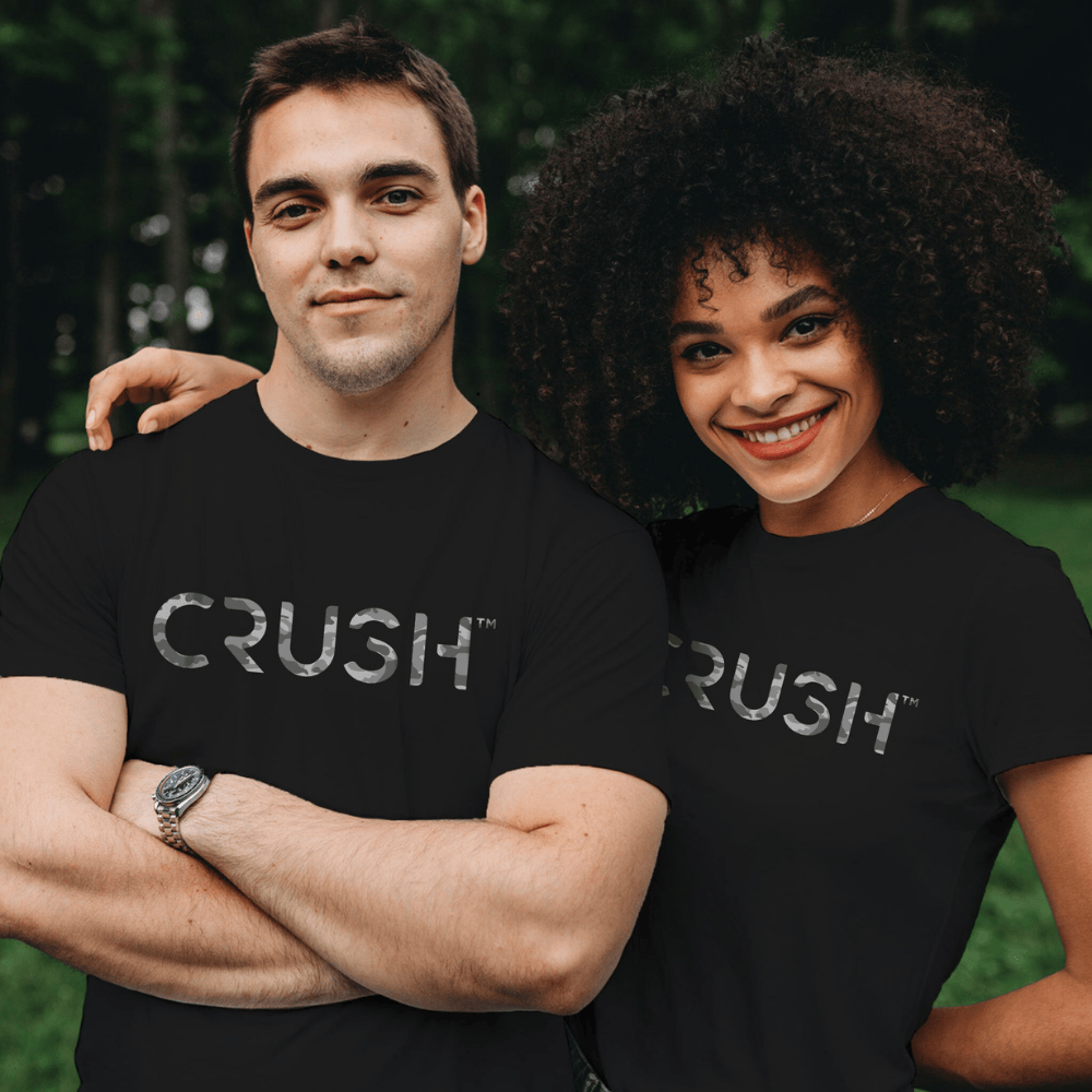 Crush Sports Unisex Camo Grey Logo Black Short Sleeved T-Shirt