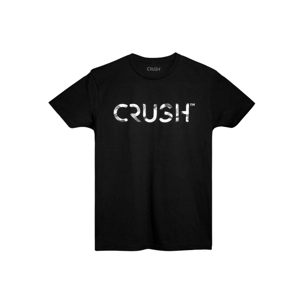 Crush Sports Unisex Camo Grey Logo Black Short Sleeved T-Shirt