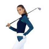 inPhorm NYC Colorblock Active Sofia Long Sleeves Mock Neck - Ink/Ink Tessel