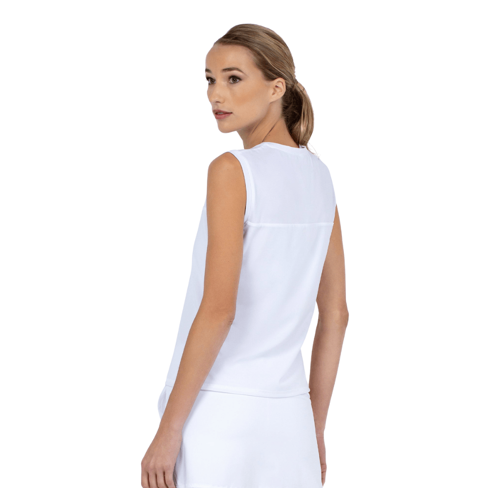 inPhorm NYC Relax-Fit Crewneck Tank with Light Mesh Overlay - White
