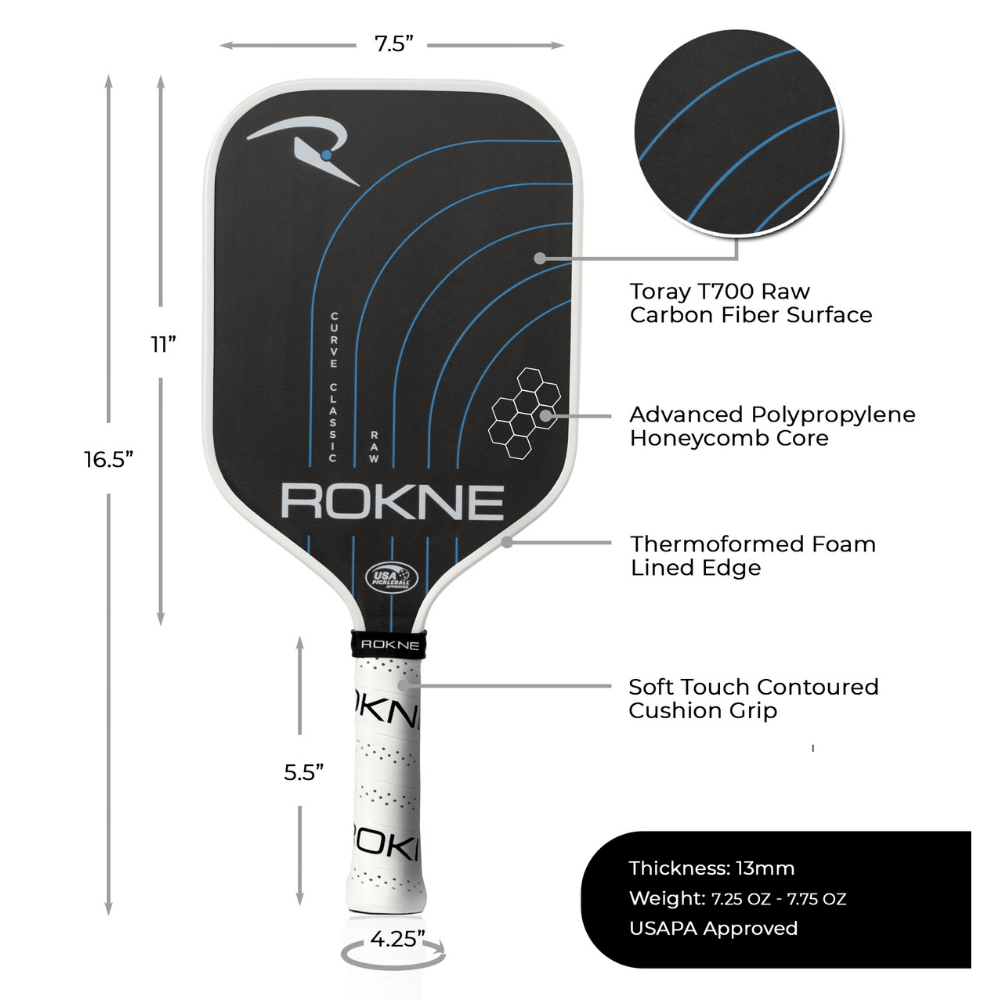 Rokne Pickleball Paddle Curve Classic - RAW