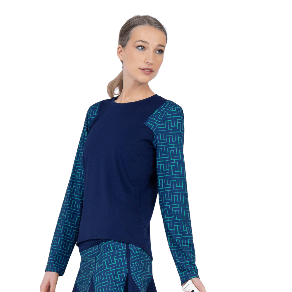 inPhorm NYC Colorblock Active Sofia Long Sleeve Crew Neck - Ink/Ink Tessel