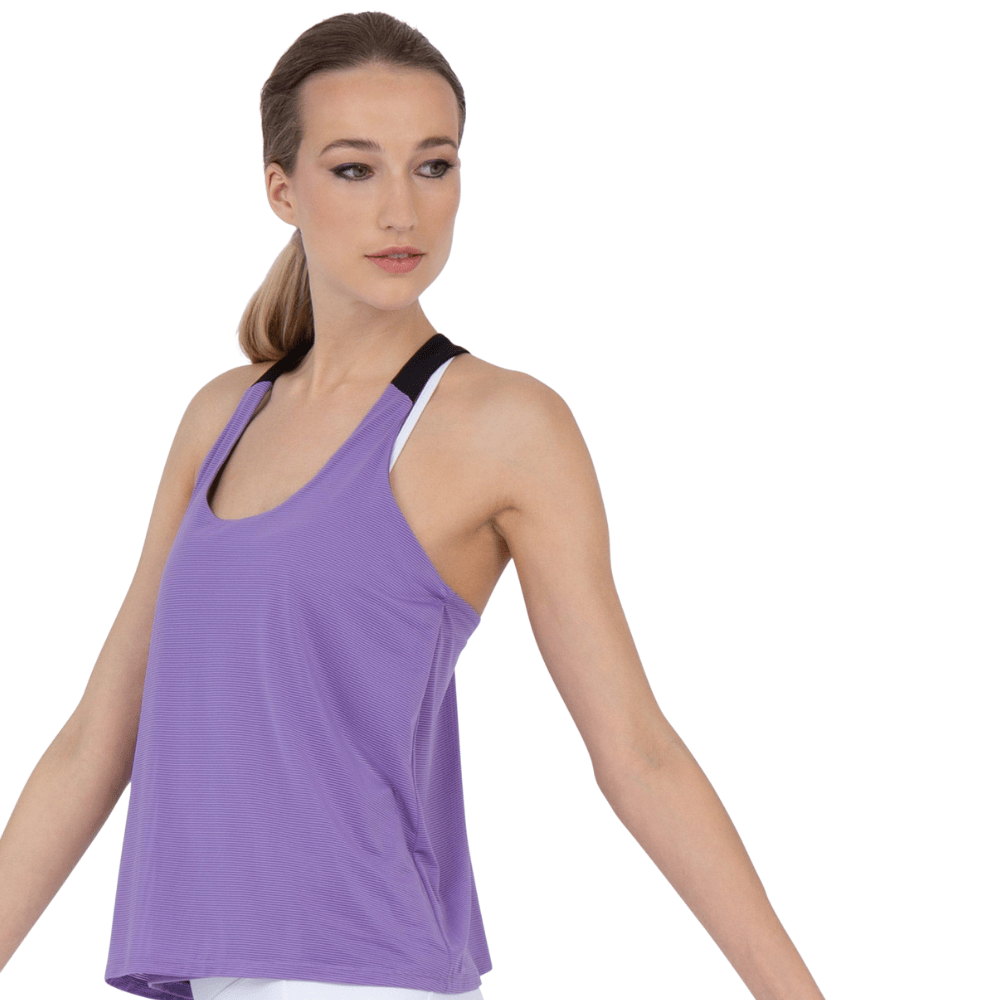 inPhorm NYC Double-Layered "T" Racer Back Camila Tank - Lavender/Black