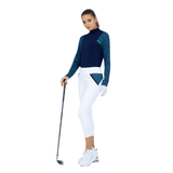 inPhorm NYC Colorblock Active Sofia Long Sleeves Mock Neck - Ink/Ink Tessel