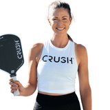 Crush Sports Women Black Logo White Crop Tank Top