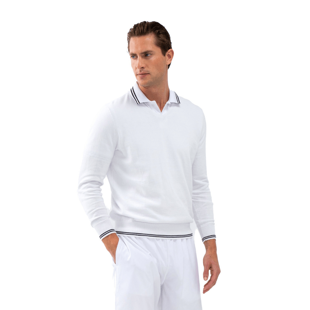 inPhorm NYC Classic V Neck Sweater - White/Midnight