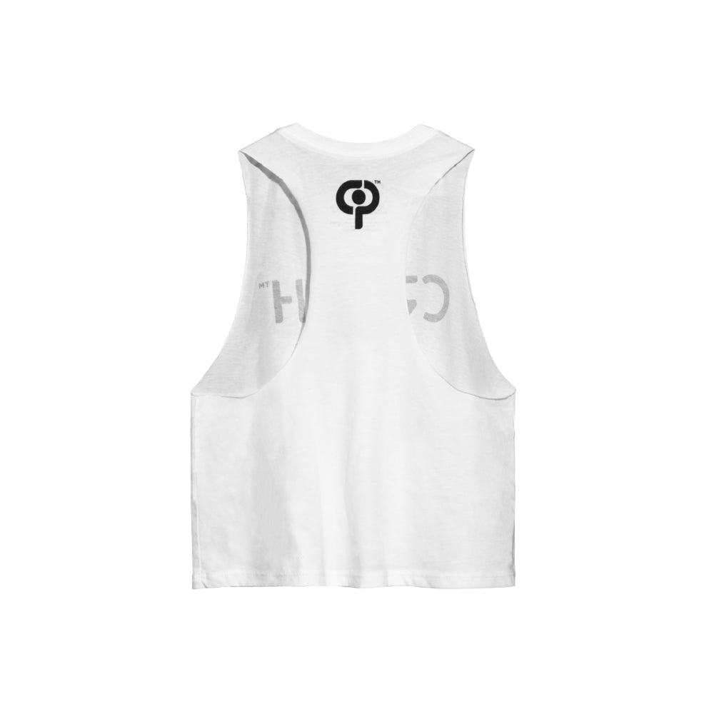 Crush Sports Women Black Logo White Crop Tank Top