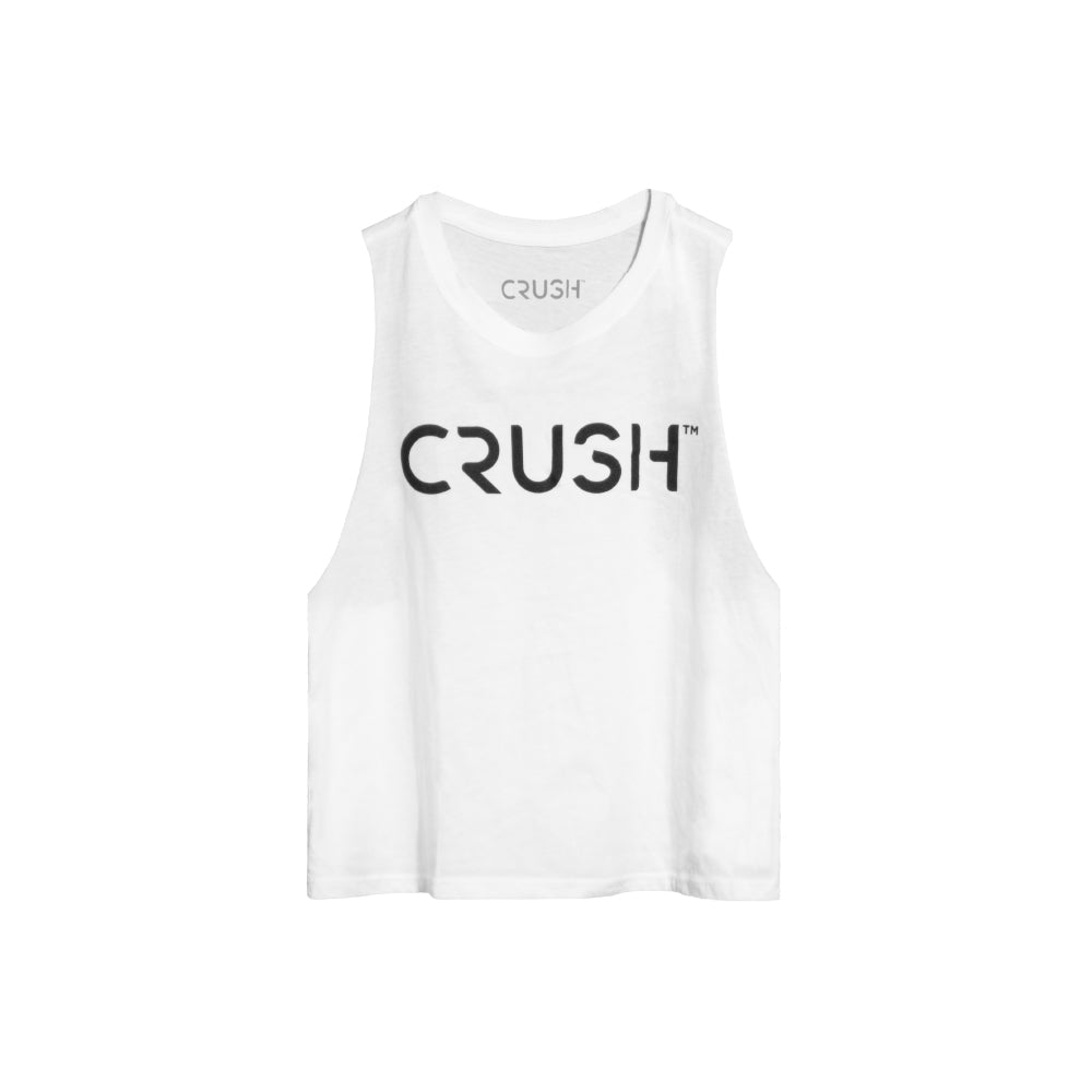 Crush Sports Women Black Logo White Crop Tank Top