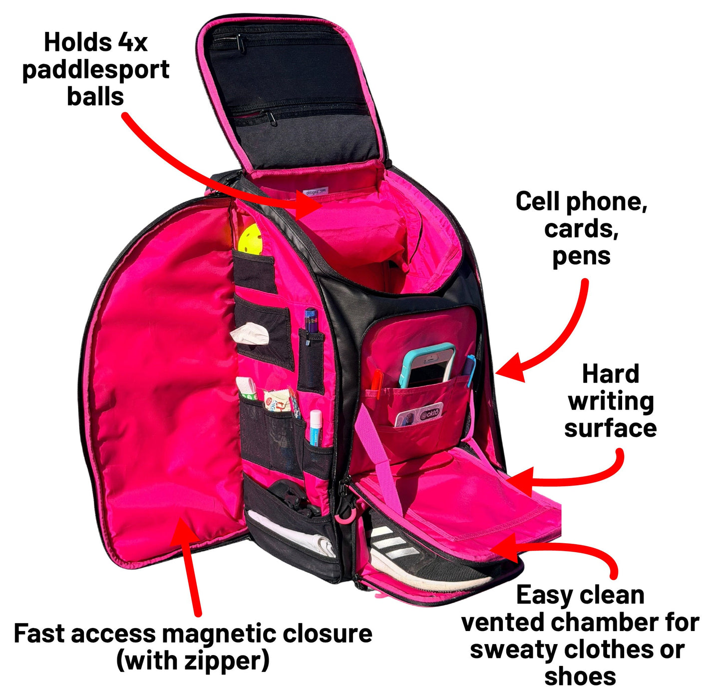 Oktō Pro Elite Paddle Sports Backpack | Black & Pink