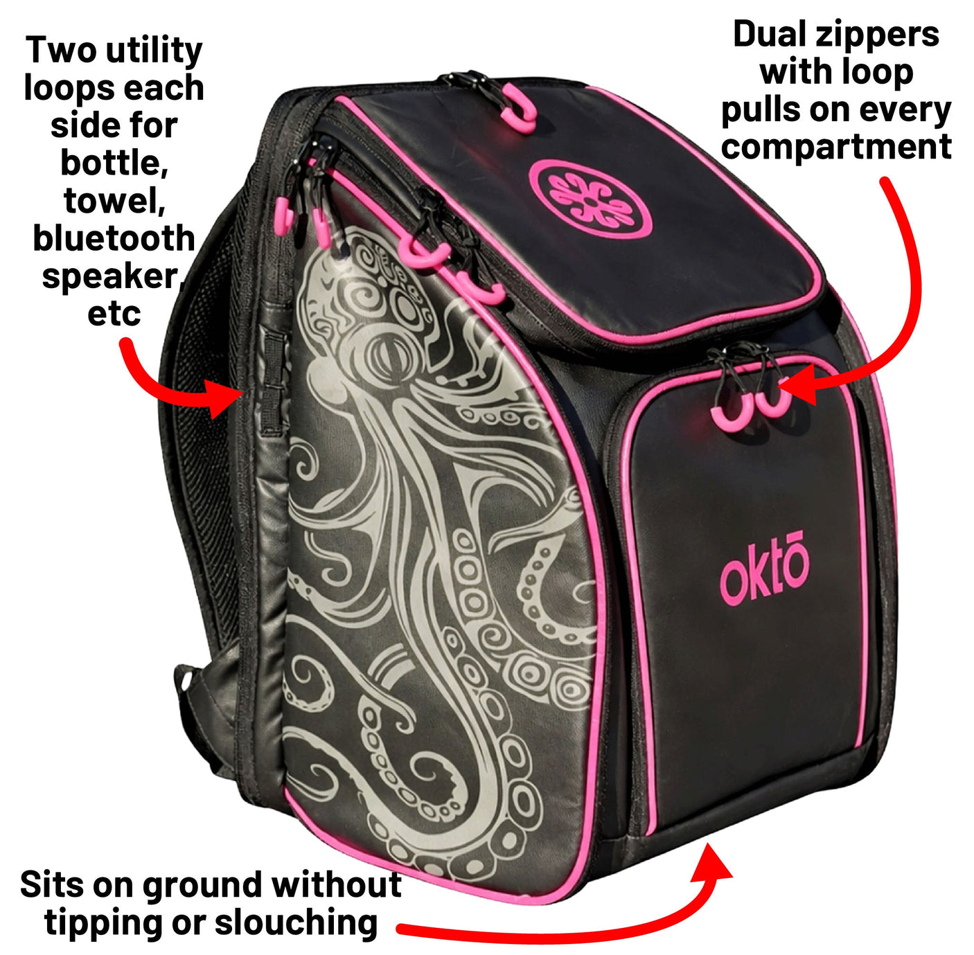 Mochila para deportes acuáticos Oktō Rec Lite | Negro y rosa