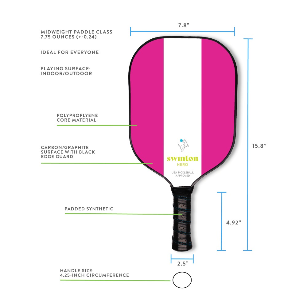 Swinton Pickleball Hero Pink Stripe Pickleball Paddle