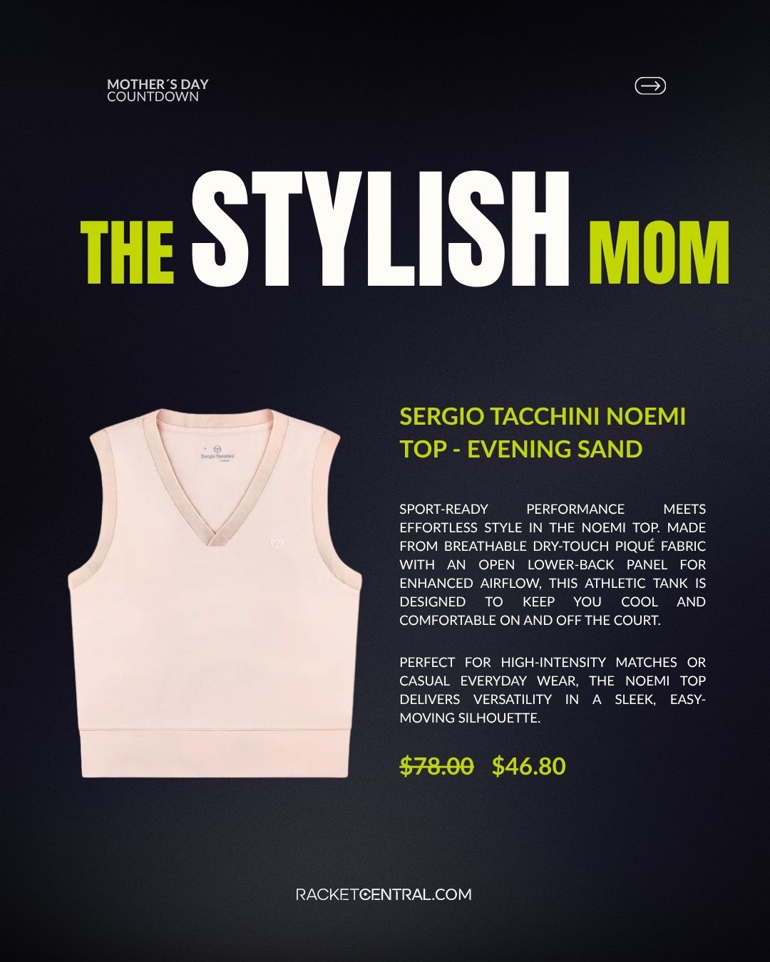 Top Noemi Evening Sand, ropa de pickleball para mujer