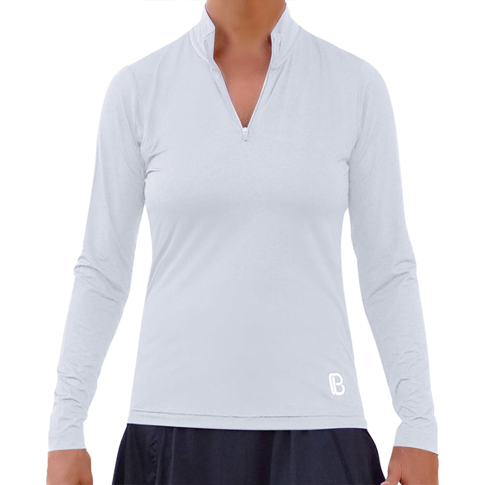 Picckleball Bella Camiseta de manga larga con cremallera de 1/4, blanco clásico