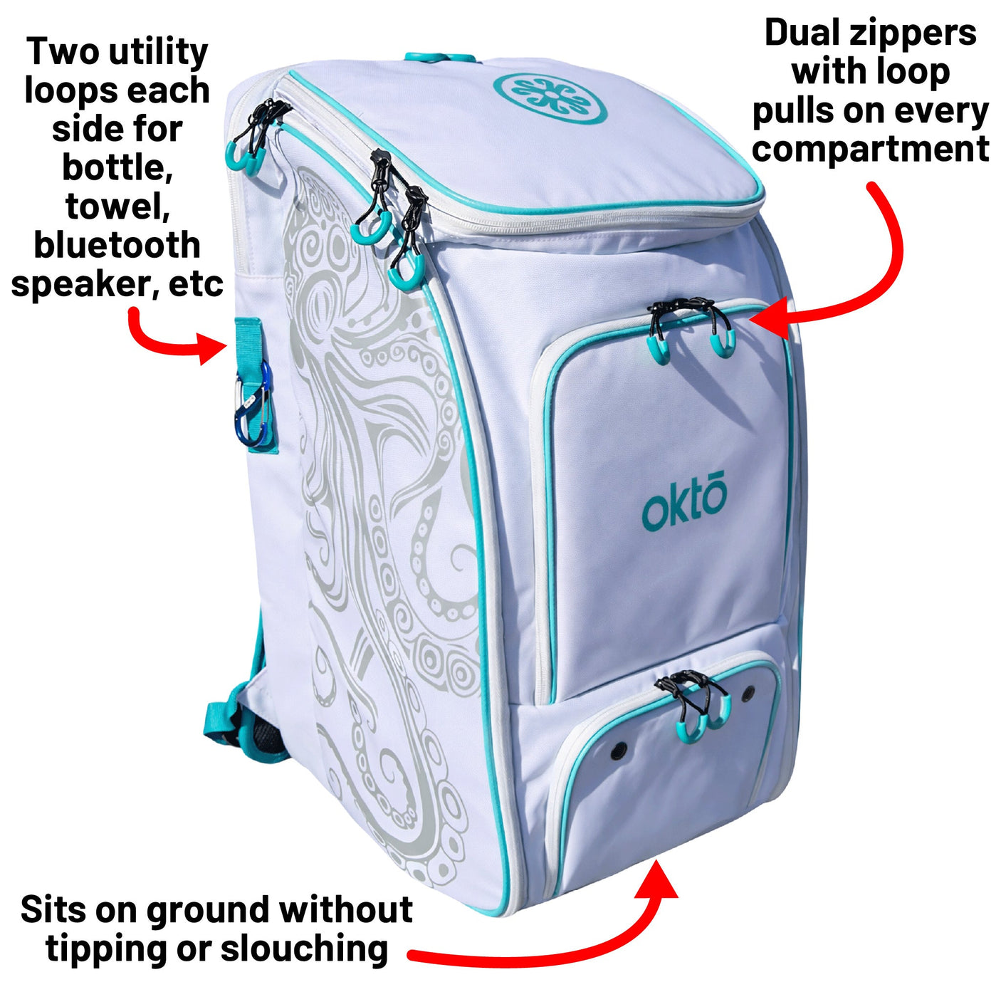 Mochila Oktō Pro Elite para deportes de remo | Blanco y cerceta